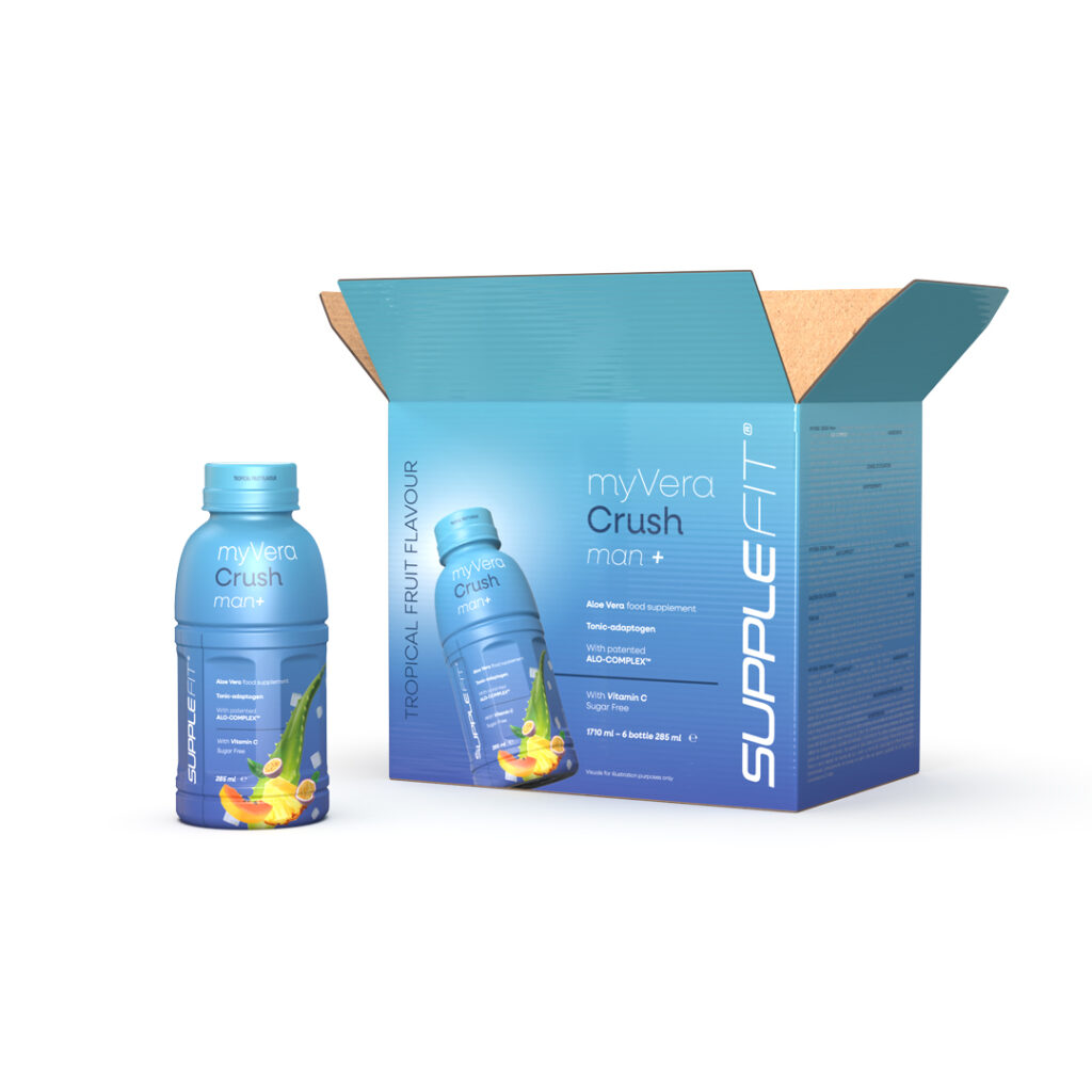 MYVERA CRUSH Man + | Integratore alimentare in bottiglie monodose da 285 ml (confezione da 6)