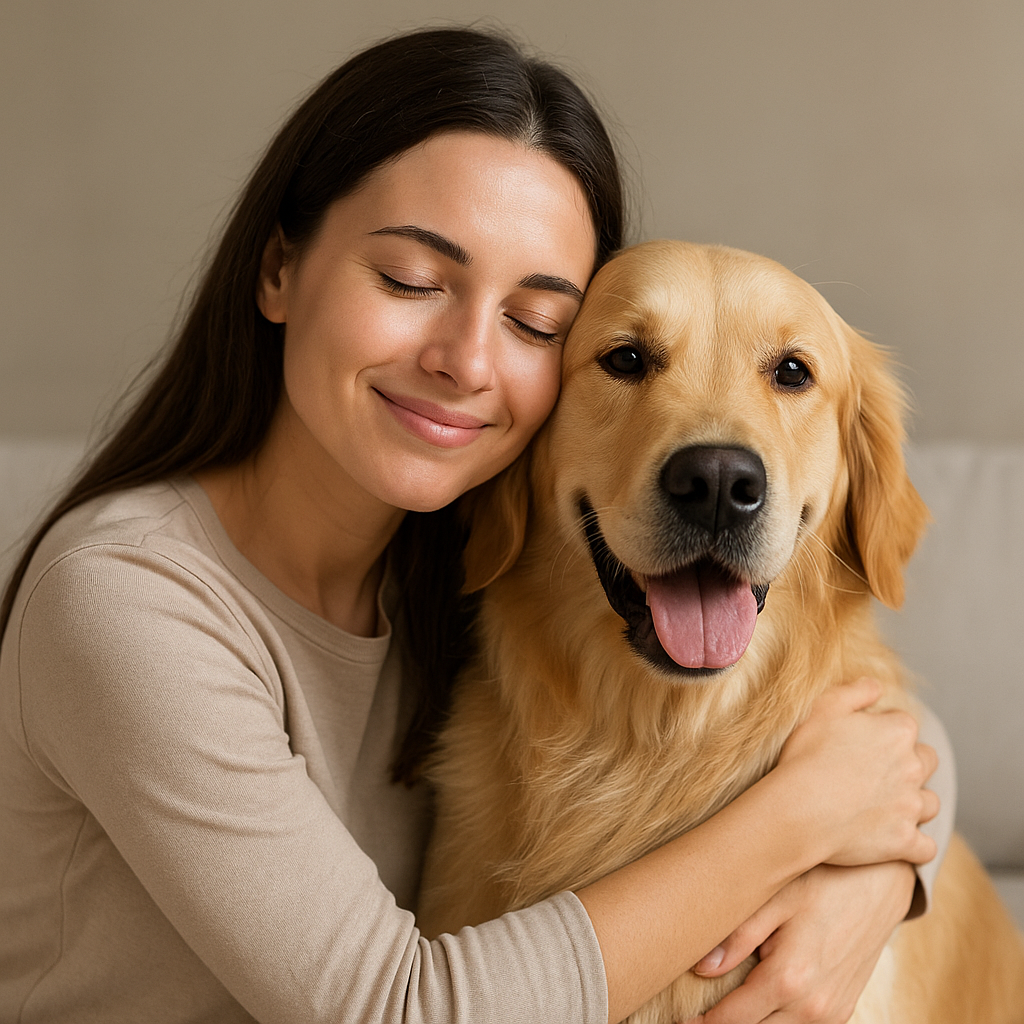 mi fai una donna che abbraccia un cane